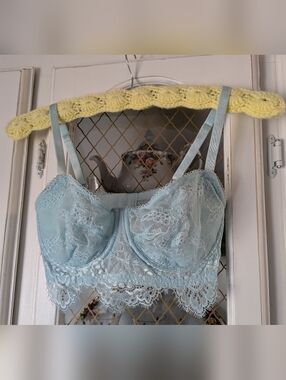 32DD Victoria Secret Blue Lace Dream Angels Push-up Bra Women Intimates